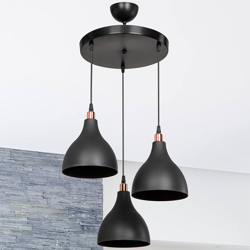 Φωτιστικό οροφής τρίφωτο Lofty pakoworld Ε27 μαύρο Φ40x80εκ - Image 3