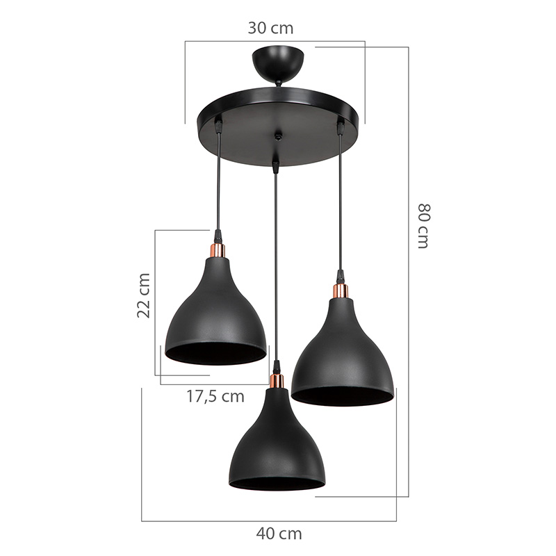 Φωτιστικό οροφής τρίφωτο Lofty pakoworld Ε27 μαύρο Φ40x80εκ - Image 4