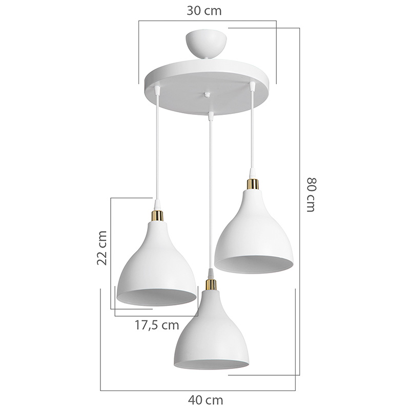 Φωτιστικό οροφής τρίφωτο Lofty pakoworld Ε27 λευκό Φ40x80εκ - Image 4