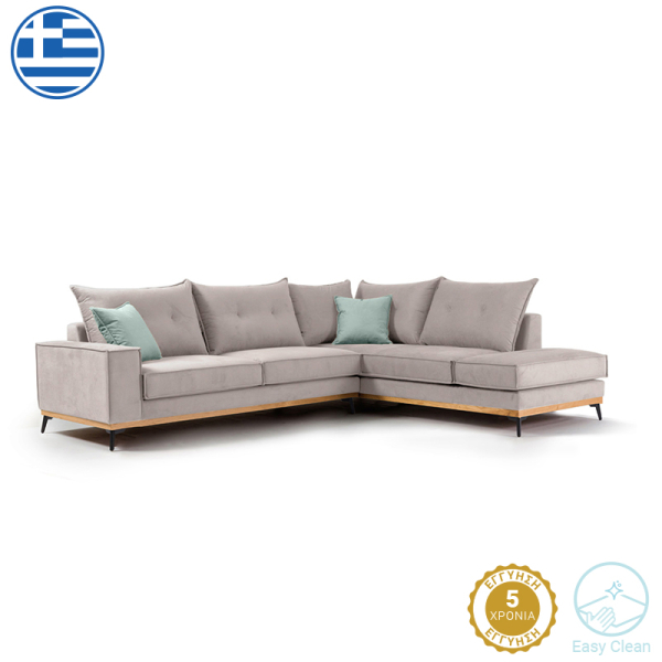 Γωνιακός καναπές αριστερή γωνία Luxury II pakoworld ύφασμα elephant-ciel 290x235x95εκ