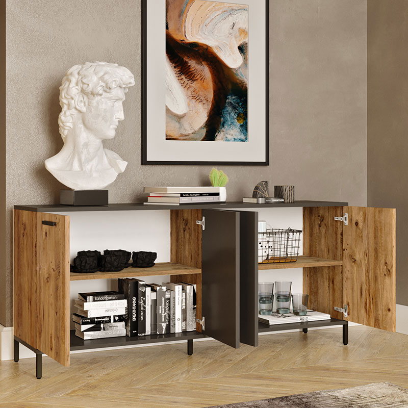Μπουφές Kermit pakoworld ανθρακί-oak 160x40x72εκ - Image 3