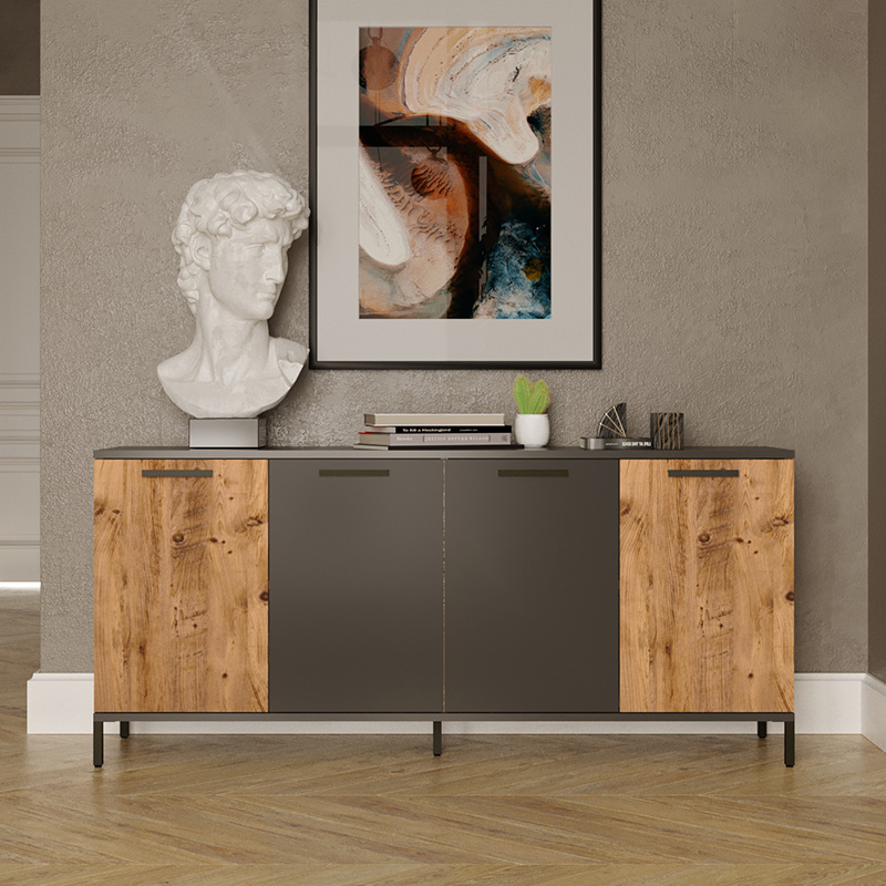 Μπουφές Kermit pakoworld ανθρακί-oak 160x40x72εκ - Image 4