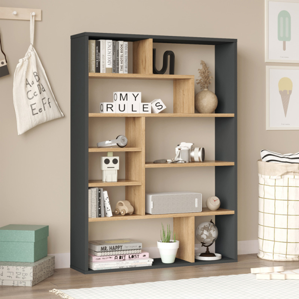 Βιβλιοθήκη Decora pakoworld σε φυσική-ανθρακί απόχρωση 90x22x123.6εκ