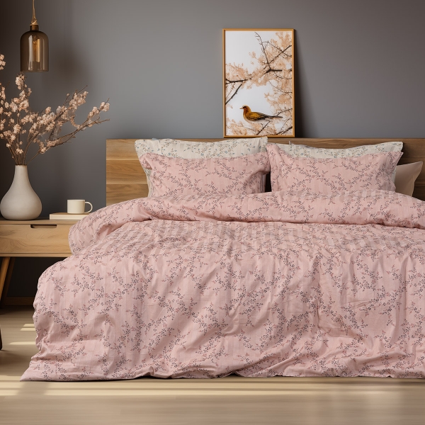 Beauty Home Σετ παπλωματοθήκη υπέρδιπλη Art 12214 Flora 100% Βαμβακοσατέν 300tc 230x250 Σομόν
