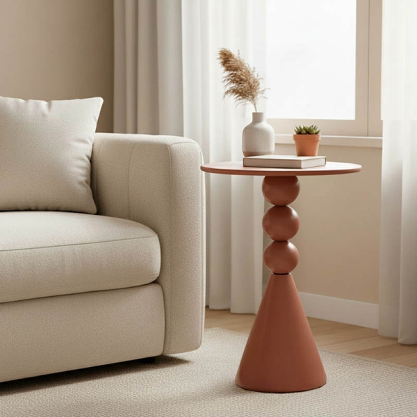 Βοηθητικό τραπέζι Bilane pakoworld μέταλλο σε terracotta απόχρωση Φ39x55εκ