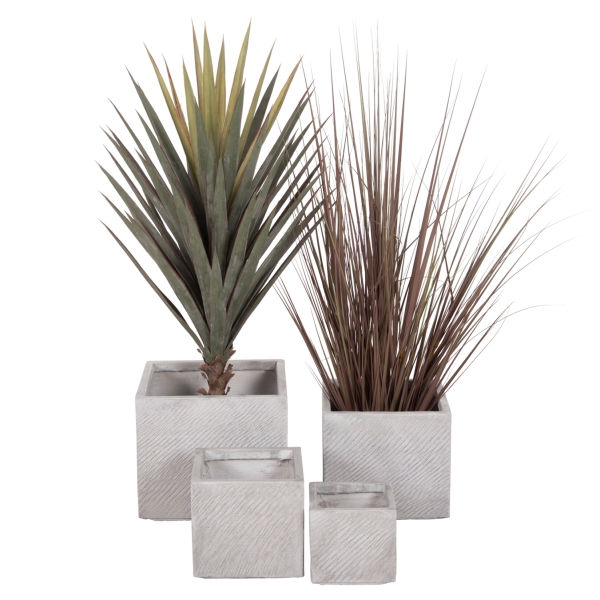 ΣΕΤ 4ΤΜΧ ΓΛΑΣΤΡΕΣ ΤΕΤΡΑΓΩΝΕΣ GARDENER HM4730 FIBERCLAY ΓΚΡΙ CEMENT 37x37x32Υεκ.