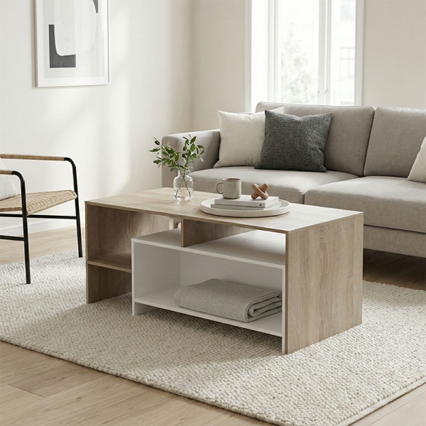 Τραπέζι σαλονιού Consa pakoworld sonoma - λευκό 120x60x52.8εκ