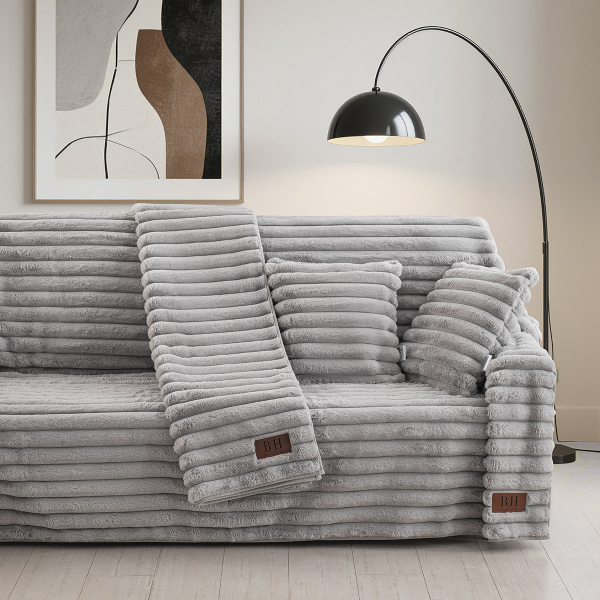 Beauty Home Γούνινο ριχτάρι Διθέσιο Stripe Art 8727 180x250 Γκρι