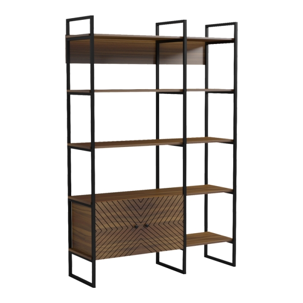 Βιβλιοθήκη Rhombo pakoworld καρυδί-μαύρο 120x35x180εκ