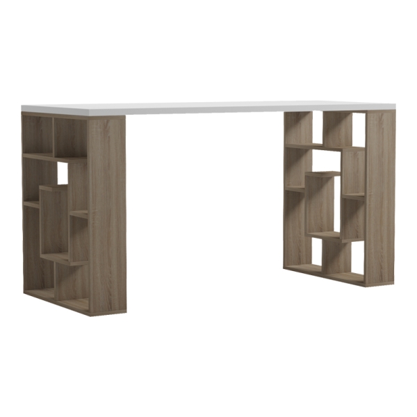 Γραφείο με ραφιέρα Labirent pakoworld sonoma-λευκό 140x60x75εκ