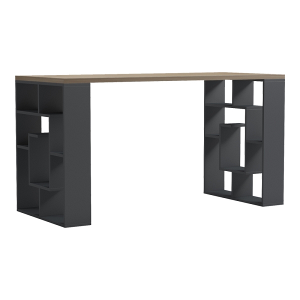 Γραφείο με ραφιέρα Labirent  pakoworld ανθρακί-sonoma 140x60x75εκ