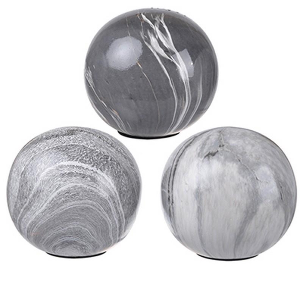 Artekko Marbleized Διακοσμητικές Κεραμικές Σφαίρες σε Γκρι Αποχρώσεις (10x10x9.5)cm 3pcs
