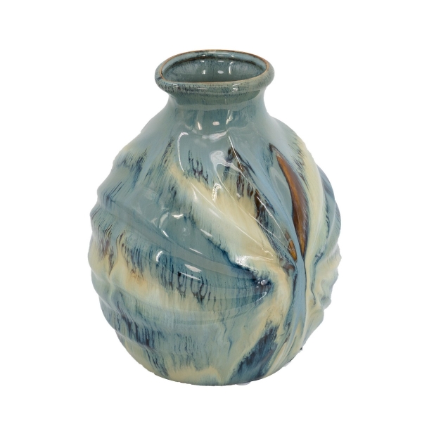 Artekko Glazed Διακοσμητικό Κεραμικό Βάζο σε Μπλε Αποχρώσεις (22x22x27.9)cm