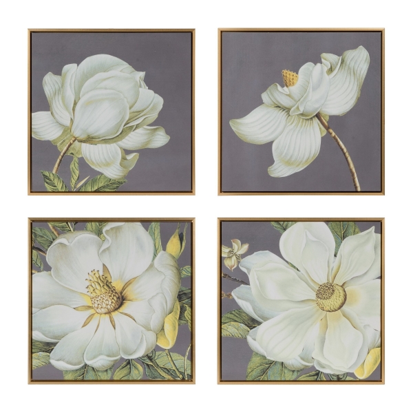 Artekko Flower Διακοσμητικά Κάδρα με Χρυσή Κορνίζα (50x50x3.6)cm 4pcs