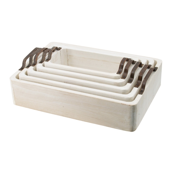 Artekko Paulownia Wood Διακοσμητικοί Δίσκοι από Ξύλο και Μέταλλο σε Φυσική Απόχρωση (50x35x14)cm (44.5x30.5x14)cm (40.6x26.7x14)cm (35.5x20.3x14)cm (30.5x15.2x14)cm 5pcs
