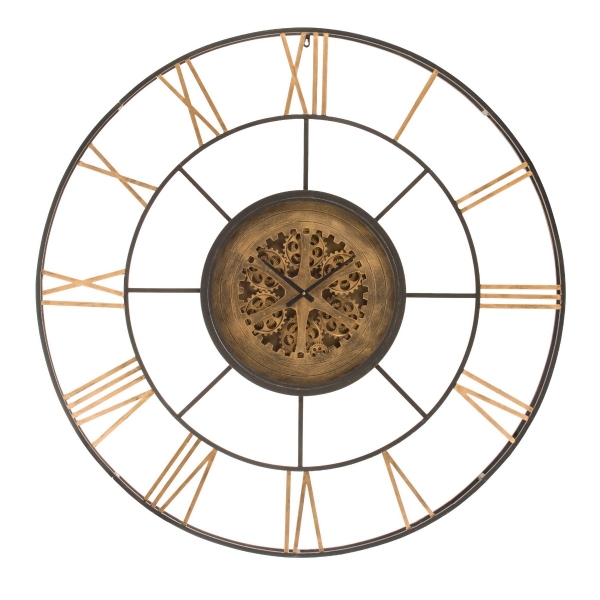 Artekko Clock Μαύρο Μεταλλικό Ρολόι Τοίχου με Χρυσά Γρανάζια (142x142x9)cm