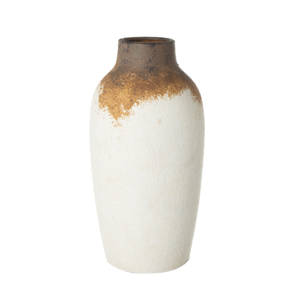 Artekko Antique Λευκό Κεραμικό Βάζο με Καφέ Λεπτομέρειες (13.2x13.2x26)cm