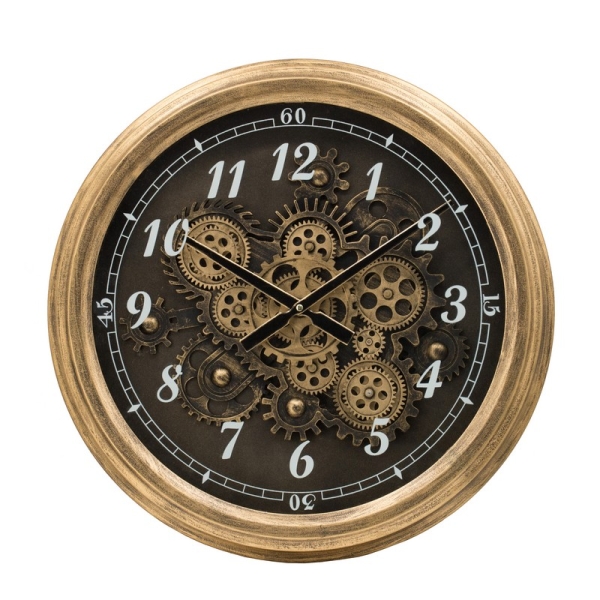 Artekko Clock Μαύρο Μεταλλικό Ρολόι Τοίχου με Γρανάζια και Χρυσές Λεπτομέρειες (53x9x53)cm