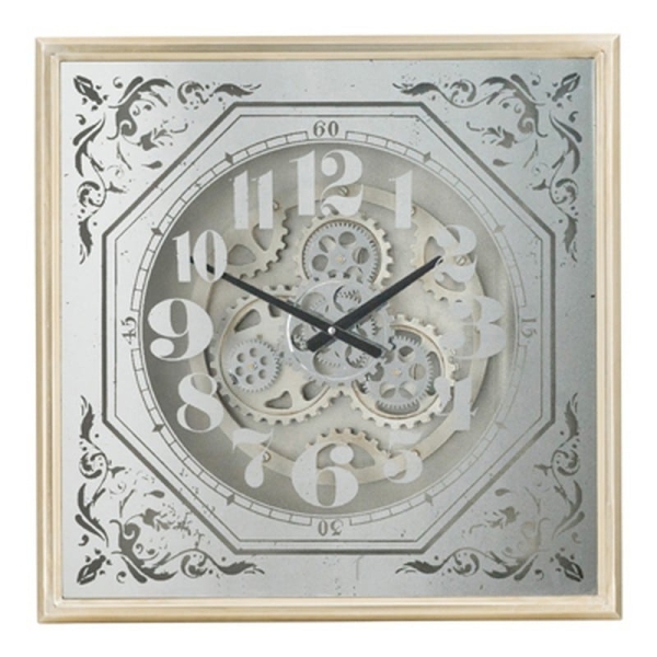 Artekko Clock Τετράγωνο Μεταλλικό Ρολόι Τοίχου με Μηχανισμό και Καθρέπτη με Χρυσές και Ασημί Λεπτομέρειες (60x8x60)cm