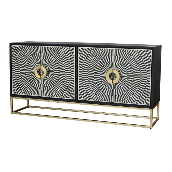 Artekko Sunray MDF Ασπρόμαυρος Μπουφές σε Χρυσή Μεταλλική Βάση με Κοκκάλινη Πρόσοψη (160x40x80)cm