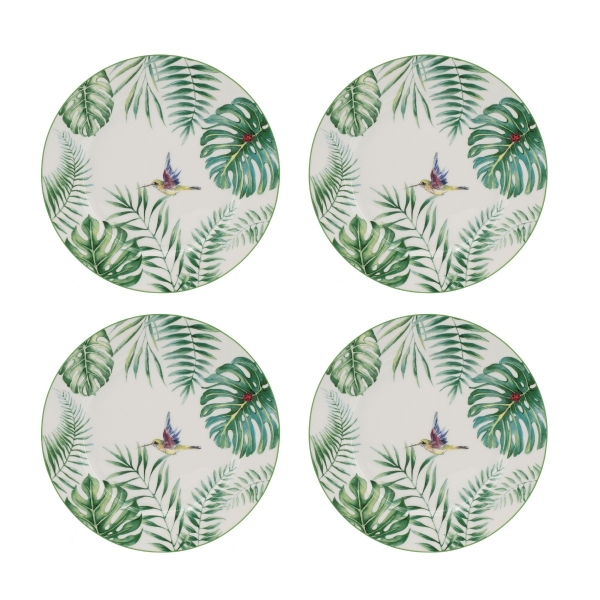 Artekko Tropical Ρηχά Πήλινα Πιάτα με Πράσινα Σχέδια (26.9x26.9x2)cm 4pcs