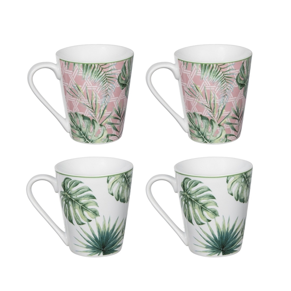 Artekko Tropical Πήλινες Κούπες με Πράσινα Φύλλα (12x8x10)cm 4pcs