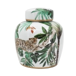 Artekko Lidded Διακοσμητικό Δοχείο Βάζο με Καπάκι από Πορσελάνη σε Λευκό με Πράσινο (20.3x20.3x24.1)cm