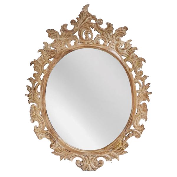 Artekko Mirroki Ξύλινος Oval Καφέ Πατίνα Σκαλιστός Καθρέπτης Τοίχου (110x85)cm