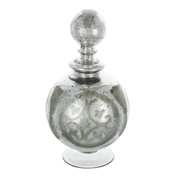 Artekko Silver Ασημί Γυάλινο Διακοσμητικό Αντικέ Δοχείο (15x15x28)cm