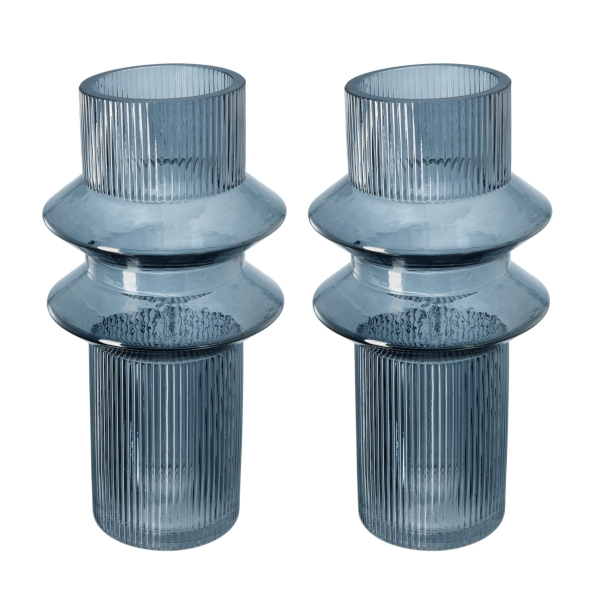 Artekko Fluted Μπλε Ημιδιάφανο Διακοσμητικό Βάζο με Ραβδώσεις (19x19x31)cm 2pcs