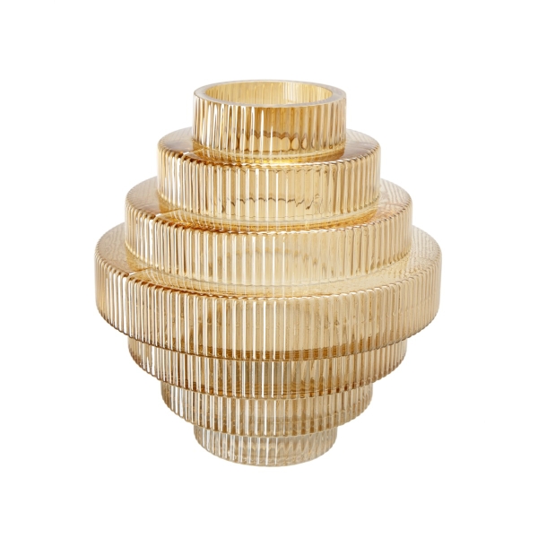 Artekko Fluted Κίτρινο Ημιδιάφανο Διακοσμητικό Βάζο με Ραβδώσεις (23x23x25)cm