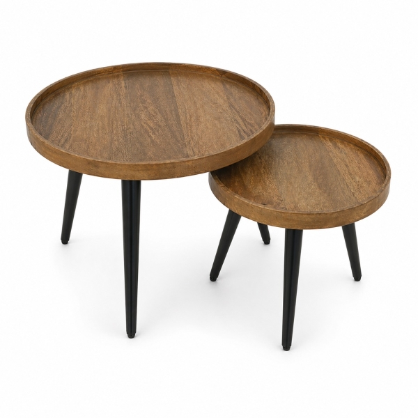 Artekko Attari Καφέ Βοηθητικά Τραπέζια από Ξύλο Teak (60x60x45)cm (45x45x38.5)cm