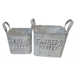 Artekko Planter Μεταλλικά Διακοσμητικά Κουβαδάκια Κασπό σε Λευκή Πατίνα (27x17x25)cm (22x14x13)cm 2pcs