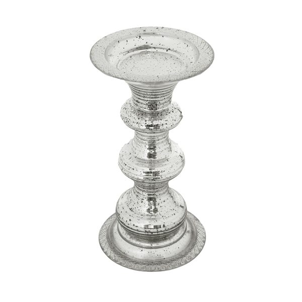 Artekko Pillar Ασημί Αντικέ Γυάλινο Κηροπήγιο (15.6x15.6x30)cm