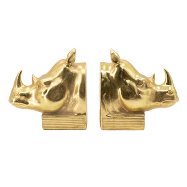 Artekko Rhino Βιβλιοστάτες Ρινόκερος Ρητίνη Χρυσό (15.5x8.9x14.5)cm Σετ/2