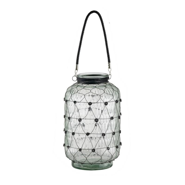 Artekko Clear Διάφανο Γυάλινο Βάζο Φανάρι με Μεταλλικό Πλέγμα (22x22x38)cm