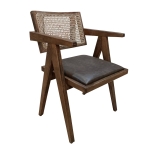 Artekko Suva Rattan Καρέκλα με Καφέ Ξύλινο Σκελετό με Ψάθα και Καφέ Τεχνόδερμα (52x55x80)cm
