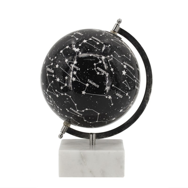 Artekko Globe Μαύρη Διακοσμητική Σφαίρα με Ουράνια Σώματα σε Μαρμάρινη Βάση (20.3x20.3x30)cm
