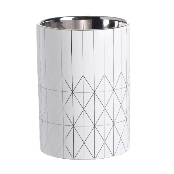 Artekko Geometric Λευκό Κεραμικό Διακοσμητικό Δοχείο Κασπώ με Ασημί Λεπτομέρειες (16x16x22)cm