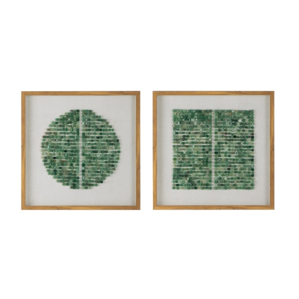 Artekko Mosaic Πίνακες με Διακοσμητικές Πράσινες Πέτρες σε Ξύλινη Κορνίζα (60x60x3)cm 2pcs