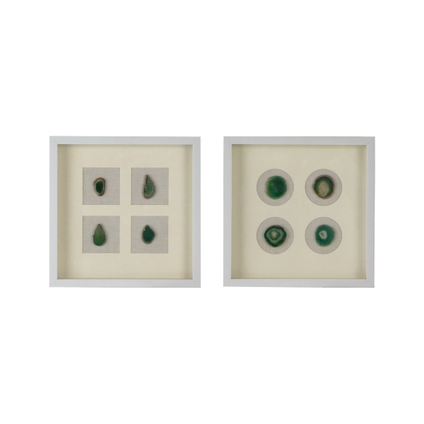 Artekko Mosaic Πίνακες με Διακοσμητικές Πράσινες Πέτρες σε Λευκή Κορνίζα (40x40x3)cm 2pcs