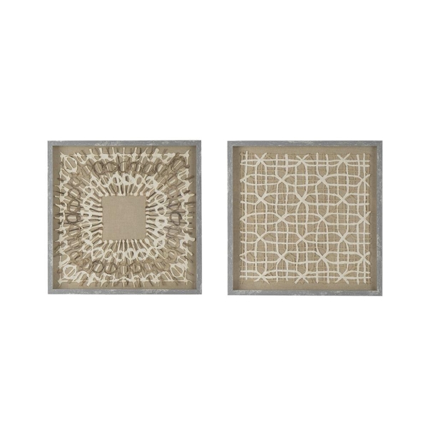Artekko Mosaic Μπεζ Πίνακες με Χάρτινη Τεχνοτροπία σε Κορνίζα (60x60x3)cm 2pcs