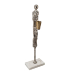 Artekko Figurine Ασημί Μεταλλικό Κηροπηγιο με Φιγούρα σε Μαρμάρινη Βάση (12.1x7.6x39.4)cm