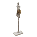 Artekko Figurine Ασημί Μεταλλικό Κηροπηγιο με Φιγούρα σε Μαρμάρινη Βάση (12.1x7.6x40.1)cm