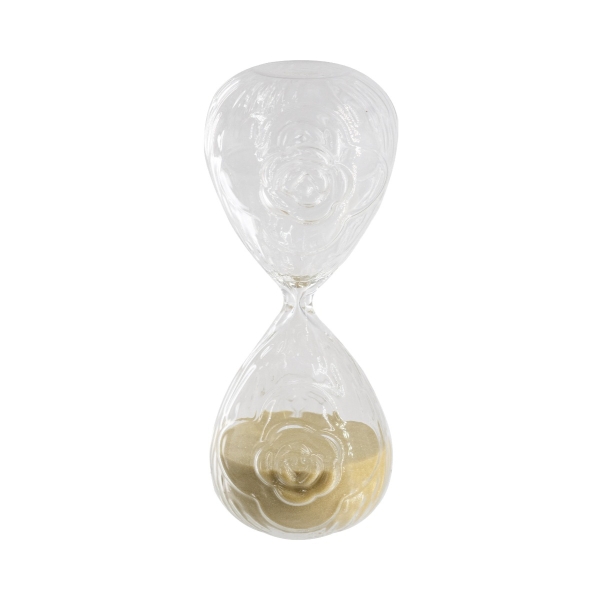 Artekko Hourglass Γυάλινη Κλεψύδρα με Ανάγλυφο Τριαντάφυλλο και Μπεζ Άμμο (8.6x8.6x20.4)cm