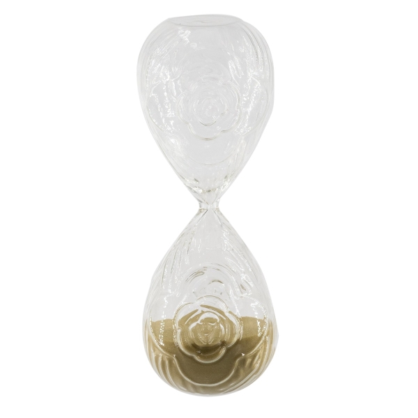 Artekko Hourglass Γυάλινη Κλεψύδρα με Ανάγλυφο Τριαντάφυλλο και Μπεζ Άμμο (9.8x9.8x25.4)cm