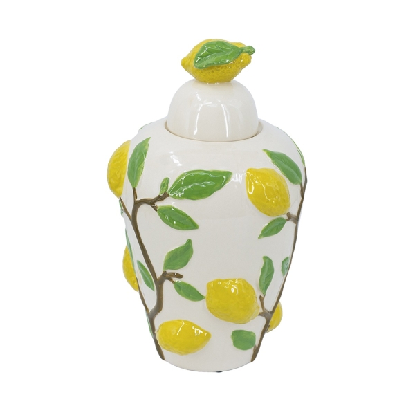 Artekko Lemon Εκρού Κεραμικό Βάζο Δοχείο με Καπάκι και Λεμόνια (22x22x37.5)cm