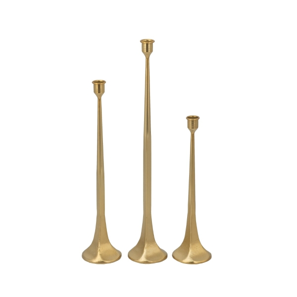 Artekko Nail Χρυσά Μεταλλικά Κηροπήγια (8.9x8.9x47)cm (8.9x8.9x38)cm (8.9x8.9x30.5)cm 3pcs