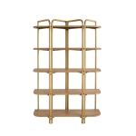 Artekko Lume Καφέ MDF Ραφιέρα με Χρυσό Μεταλλικό Σκελετό (121.5x40x179)cm