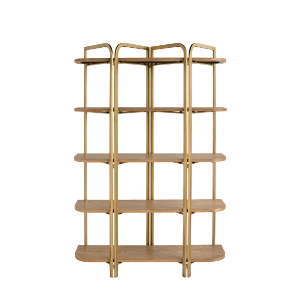 Artekko Lume Καφέ MDF Ραφιέρα με Χρυσό Μεταλλικό Σκελετό (121.5x40x179)cm